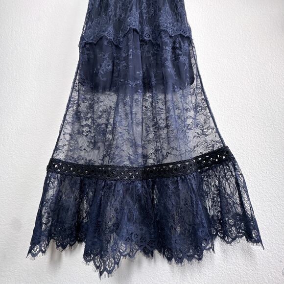 Self-Portrait Navy Lace Frill Midi Dress SP13-056 Size 4 Elegant Cocktail - Picture 13 of 16